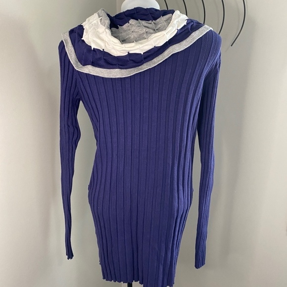 Contemporaine Simons Women's Navy Cowl Neck Ribbed Long Sleeve Sweater Top Large - Picture 6 of 13